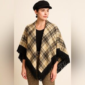 Vintage Corinth Street Plaid Fringe Shawl Wrap Cape Retro Academia Style